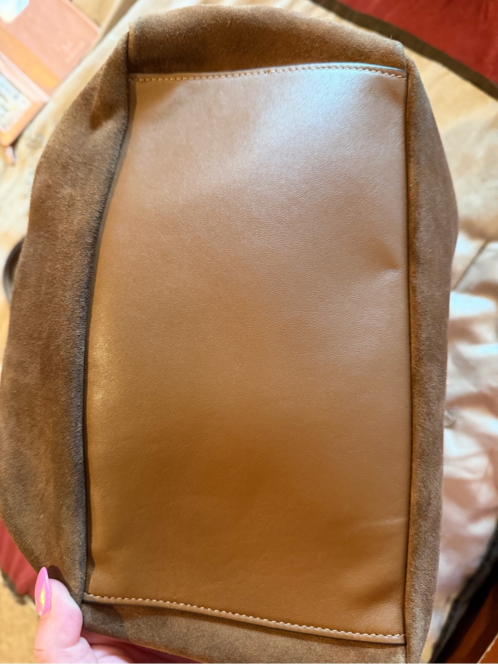 Coach Suede/Leather Hadley Tote in Chestnut Brown with Gold Logo - GUC - Picture 7 of 13